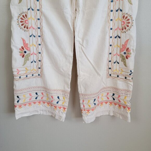 Anthropologie S Boho Straight Wide Leg Capri Floral Embroidered Cropped Pants - Picture 10 of 16